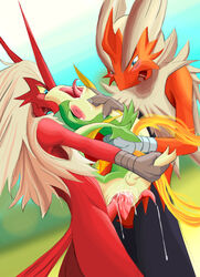 anal anthro_penetrating avian blaziken blush cum cum_in_ass cum_inside double_penetration forced furry gay group hair male mega_blaziken mega_evolution nintendo no_humans open_mouth penetration penis pokemon pokemon_(species) rape reptile scalie servine sex snake threesome unknown_artist video_games