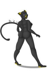 2013 anthro anus ass black_fur breasts dr_zombie feline female female_only fur furry goldie heterochromia looking_back multi_breast nude plain_background solo white_background