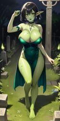 1girls ai_generated big_breasts full_body goblin_female goth_girl goth_goblin goth_goblin_girl green_skin thick