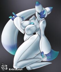 anthro ass ass big_ass big_breasts big_thighs blue_eyes breasts female female_only huge_ass huge_thighs looking_at_viewer lunaris_(pal) non-mammal_breasts pal_(species) palworld robot robot_girl solo tagme thick_hips thick_thighs thighs white_body yaki_chun