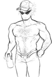 beer bottle cap dirk_strider hair_chest hairy hat homestuck hunk male male_focus muscular muscular_male short_hair short_hair_male spicyglitter1 spiky_hair sunglasses