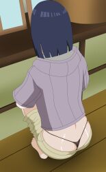 1girls ass clothing feet female g-string hyuuga_hinata indoors naruto panties rantuahelax short_hair shorts sitting solo squatting thong