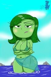 1girls beach big_breasts disgust_(inside_out) disney inside_out simple_background six343