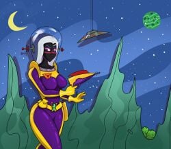 alien alien_girl alien_humanoid black_body duck_dodgers female female_only looney_tunes martian martian_(duck_dodgers) queen_tyr'ahnee retro skin_tight warner_brothers white_hair worldsandcenturies