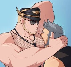 arm_behind_head armpit_fetish balls bara beard face_in_armpit facial_hair gay gyee male male_only muscles muscular musk penis santos_(gyee) swordsman_(gyee) vvulfbara