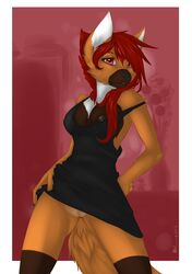 anthro breasts canine female fur furry hair looking_at_viewer nipples pussy rachverity red_eyes red_hair solo