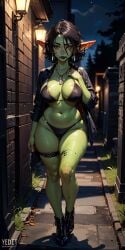 1girls ai_generated big_breasts full_body goblin_female goth_girl goth_goblin goth_goblin_girl green_skin thick