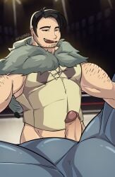 balls bara beowulf_(skullgirls) boner bottomless erection gay grendel_(skullgirls) imminent_anal imminent_sex male male_only muscles muscular pantsless penis size_difference skullgirls small_dom_big_sub spread_legs vvulfbara