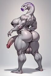 1futa 1futanari ai_generated alien dick_sucking_lips futanari gloves hyper_lips long_gloves massive_ass massive_breasts muscular_arms muscular_thighs purple_lips