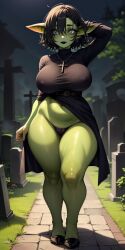 1girls ai_generated big_breasts full_body goblin_female goth_girl goth_goblin goth_goblin_girl green_skin thick_thighs