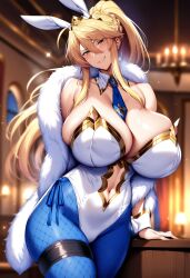 1girls ai_generated artist_request artoria_pendragon_(swimsuit_ruler) cleavage collarbone fate/grand_order fate_(series) huge_breasts revealing_clothes