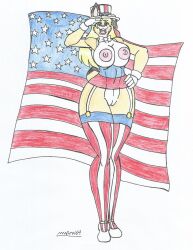 4th_of_july american_flag american_flag_hat american_flag_legwear anthro beige_fur big_breasts big_hips blonde_hair bowtie corset earrings exposed_breasts exposed_pussy eyeshadow furry gloves green_eyes hare hat high_heels holidays lipstick looking_at_viewer marlon64 solo_female stockings topper traditional_drawing_(artwork) waifuland white_background white_fur