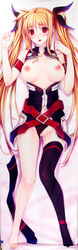 armband artist_request barefoot belt black_legwear blonde_hair blush bow breasts breasts_out dakimakura fate_testarossa feet female hairbow highres legs long_hair long_image looking_at_viewer lying mahou_shoujo_lyrical_nanoha mahou_shoujo_lyrical_nanoha_strikers navel nipples on_back open_clothes open_mouth panties panties_aside pussy red_eyes single_thighhigh tall_image thighhighs thighhighs_removed tied_hair toes twintails uncensored underwear uniform very_long_hair