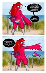 1boy ass avian beach birbpan femboy male nude pan_(birbpan) swimsuit tagme