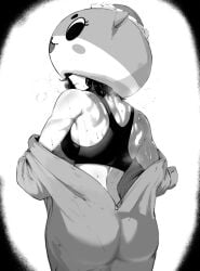 1girls ass black_and_white chiitan cosplay fat_ass female female_only fit hot_and_bothered huge_ass huge_butt internet_celebrity mascot mascot_costume mask masked_female masoq095 monochrome sweat sweating sweaty thick thick_ass