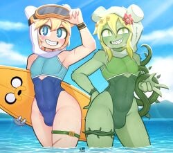 2boys 2femboys adventure_time femboy fern_(adventure_time) fern_the_human finn_the_human gay lezaki-thefatlizard male male_only monster_femboy swimsuit