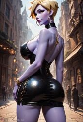 1girls ai_generated air amelie_lacroix big_breasts brest latex latex_dress lena_oxton overwatch overwatch_2 oxtonai short tracer