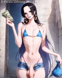 1futa ai_generated blue_eyes blue_lips boa_hancock cash censored cougwe futa_only futa_sans_pussy futanari money one_piece stable_diffusion