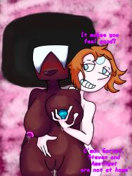 big_breasts big_nipples black_hair blue_nipple blue_nipples breast_grab breasts breasts_out brown_body brown_skin caritxxx cartoon_network crystal_gems english_text female fluids garnet_(steven_universe) gem_(species) handling naked naked_female nipples pearl_(steven_universe) pink_nipple pink_nipples steven_universe text vaginal_fluids white_body white_skin yuri