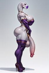 1futa 1futanari ai_generated alien dick_sucking_lips futanari gloves hyper_lips long_gloves massive_ass massive_breasts muscular_arms muscular_thighs purple_lips thigh_boots thighhighs