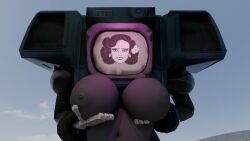 3d blender chubby desert fallout fallout_new_vegas holding_breasts horny horny_female reversemilkman robot robot_girl securitron sweaty