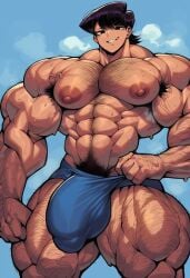 1boy abs ai_generated ambush_(trap) armpit_hair bulge chest_hair extreme_muscles genderswap_(ftm) hairy_armpits hairy_arms hairy_chest hyperpenis komi-san_wa_komyushou_desu komi_shuuko male male_only muscular muscular_male rule_63 sewoh solo