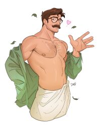 1boy caucasian caucasian_male glasses instagram_model male male_only matthew_gaston moustache muscles muscular muscular_male open_shirt padeliciouss/dantesrealm real_person scientist social_media_influencer solo solo_male towel waving