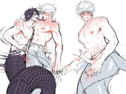 2maleherms alternate_species belly_chain blush cum_in_pussy cum_inside cuntboy cuntboy_sans_balls diphallia diphallism double_penetration earthnattapat erection fangs gintama gintoki_sakata half-human herm hermaphrodite intersex jewelry long_tongue looking_at_viewer maleherm maleherm_only merfolk merman multi_genitalia multi_penis muscular muscular_maleherm nipples penis purple_hair pussy scales shark_tail sharp_teeth smile spread_pussy spreading takasugi_shinsuke thai_text tongue_out trembling uncensored vaginal_penetration vaginal_sex white_hair