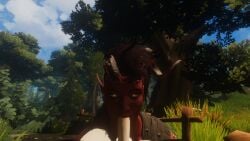 3d baldur's_gate_3 blowjob dungeons_and_dragons fellatio female horns karlach pointy_ears red_skin tiefling yellow_eyes