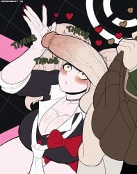 1boy 1girls 2024 :o alternate_version_available androgynous arm_up artist_name balls big_balls big_breasts big_penis blonde_hair blue_eyes blush blush_lines bow bowtie breasts cedric_dewitt choker cleavage clothed commission crossdressing danganronpa danganronpa:_trigger_happy_havoc duo english_text erection female femboy feminine_male fujisaki_chihiro gyaru heart heart-shaped_pupils huge_breasts junko_enoshima kneeling large_breasts long_sleeves looking_at_penis looking_up male nail_polish necktie onomatopoeia penis penis_awe penis_out precum precum_drip red_nails school_uniform shiny_skin skirt skirt_lift text thick_thighs thighs throbbing_penis tie tied_hair twintails unseen_male_face veiny_penis