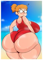 1girls ? ass ass_focus beach big_ass big_breasts breasts bubble_butt dat_ass ear_piercing earrings fat_ass female female_only glasses huge_ass large_ass massive_ass musk musk_clouds one_piece_swimsuit orange_hair outdoors piercing png rear_view smiling_friends solo sweat sweaty_body swimsuit thick_ass thick_thighs thunder_thighs trenchgazer wide_hips zoey_(smiling_friends)