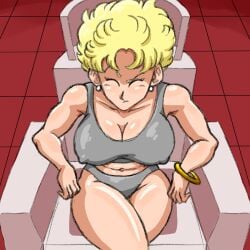 big_breasts blonde_hair bracelet bulma_redraw_challenge_(meme) curly_hair curvy_figure dragon_ball dragon_ball_z gilf milf panchy panchy_(dragon_ball) panchy_briefs superspacewarrior underwear