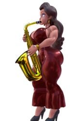 1girls 3d big_ass big_breasts blender blender_(software) blue_eyes bracelet brown_hair clothed clothing dld493v2 dress ear_piercing eyeshadow female gold_jewelry half-closed_eyes heels high_heels large_breasts long_hair mario_(series) musical_instrument nintendo pauline pauline_(mario) playing_instrument puffed_cheeks red_dress saxophone self_upload shiny_clothes shiny_dress solo solo_female transparent_background wind_instrument