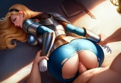 1boy 1boy1girl 1girls ai_generated anaslex arm_grab armor ass big_ass big_butt blonde_hair blue_eyes boobplate bracers breastplate crying crying_with_eyes_open doggy_style from_behind grool hi_res league_of_legends looking_back luxanna_crownguard male pale-skinned_female pale_skin penetration penis pov pussy_juice rape restrained ripped_clothing sex tears torn_bodysuit torn_clothes vaginal_penetration