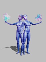 3d anorexianevrosa areola asari big_breasts blue_skin breasts erect_nipples female mass_effect morinth mother_and_daughter navel nipples nude pussy samara