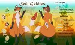 2016 animal_genitalia animal_penis anthro ass balls canine_penis claws coin digitigrade erection fur green_eyes hi_res knot looking_at_viewer male model_sheet nude paws penis seth_goldfox sheath smile solo standing tattoo ulvra