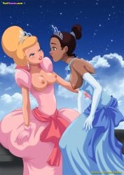 2girls bbmbbf boobs_out breasts_out charlotte_la_bouff disney disney_princess dress_down exposed_breasts female_only jpeg palcomix princess_tiana the_princess_and_the_frog tiana yuri yurihaven.com