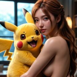 1girls ai_generated female pikachu pokemon realistic red_hair soft