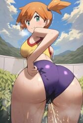 1girls ai_generated ass ass_focus big_butt dat_ass fat_ass female female_only game_freak gigantic_ass golden_shower green_eyes gym_clothes gym_uniform human in_search_of_holy_water kasumi_(pokemon) large_breasts light-skinned_female light_skin looking_back nintendo orange_hair peeing pokemon ponytail smiling solo squatting thick_thighs thighs urinating urinating_female urination urine voluptuous voluptuous_female