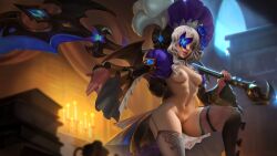 black_ribbon blue_butterfly blue_flower blue_light book books breasts breasts_out butterfly candle candles demon_wings dress erect_nipples exposed exposed_breasts exposed_nipples exposed_pussy exposed_stomach exposed_torso female female female_focus female_only flower girl gray_hair grey_hair hat lips maid mlbb mobile_legends mobile_legends:_adventure mobile_legends:_bang_bang naughty naughty_face naughty_smile nipples nude nude_female orange_light provocative purple_hat pussy ribbon ruby_(mobile_legends) schmunch scythe smile stage_lights stockings stomach undressing wallpaper white_hair wings wings_on_back woman_only yellow_eyes