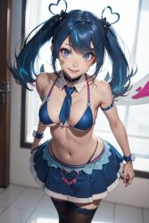 ai_generated blue_angel_(yu-gi-oh) blue_bikini blue_eyes blue_hair female garter_belt garter_straps miniskirt stockings yu-gi-oh! yu-gi-oh!_vrains