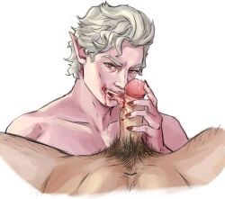 astarion baldur's_gate_3 bara bite_mark bite_marks blood bloodweave bloody blowjob cum gale_dekarios gay gay_sex hairy lemoni3 licking_penis male male/male male_only pov pubes tagme vampire white_hair