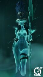 1girls 3d breasts breasts breasts_out female female_focus female_only ghost ghost_girl green_body kalista league_of_legends naked naked_female nipples nude otaviox6 riot_games smirk smirking smirking_at_viewer spectral standing teasing white_eyes