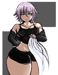 bikini crona_(soul_eater) curvy curvy_female pale pale_skin pink_hair soul_eater thick_thighs thighs towel white_skin