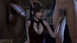 3d barret_wallace black_penis bull chastity_cage cleavage clothed_female cloud_strife cuckold cuckolding dark-skinned_male dark_skin dovasfm final_fantasy_vii final_fantasy_vii_remake holding_head interracial leaking_cum massive_penis nude_male penis_size_difference small_penis small_penis_humiliation tifa_lockhart