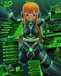 2d 2d_(artwork) ball_gag bondage bondage bondage_gear bondage_outfit bound cute cute_face female female_focus female_only gag gagged light-skinned_female light_skin looking_at_viewer orange_hair persona persona_5 petite petite_body petite_female red_eyes sakura_futaba text thick_thighs thighs