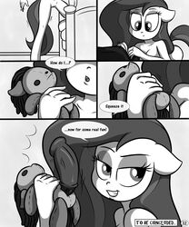 2013 anthro areola breasts comic dialog dildo english_text equine erect_nipples female friendship_is_magic grin hair horse killryde lust_from_afar monochrome my_little_pony navel nipples pony pussy rarity_(mlp) sex_toy smile straight_hair text yuri