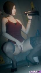 1girls 3d ada_wong asian_female blowjob capcom choker dark-skinned_male dark_skin female_masturbation fingering glory_hole handjob high_heels implied_oral interracial masturbating_during_fellatio masturbation pussy resident_evil sarahh03 spit_trail spread_legs squatting stockings wet_pussy