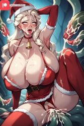 ahe_gao ai_generated big_ass breast_expansion christmas_outfit ejaculation elsa_(frozen) frozen_(film) long_hair milf mind_control tentacle tktbro very_long_hair