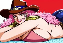 1girls ai_generated big_mom bra bunanza_ charlotte_linlin female female_only huge_breasts lying lying_on_brelyin lying_on_stomach one_piece sideboob tagme tagme_(character) young_big_mom